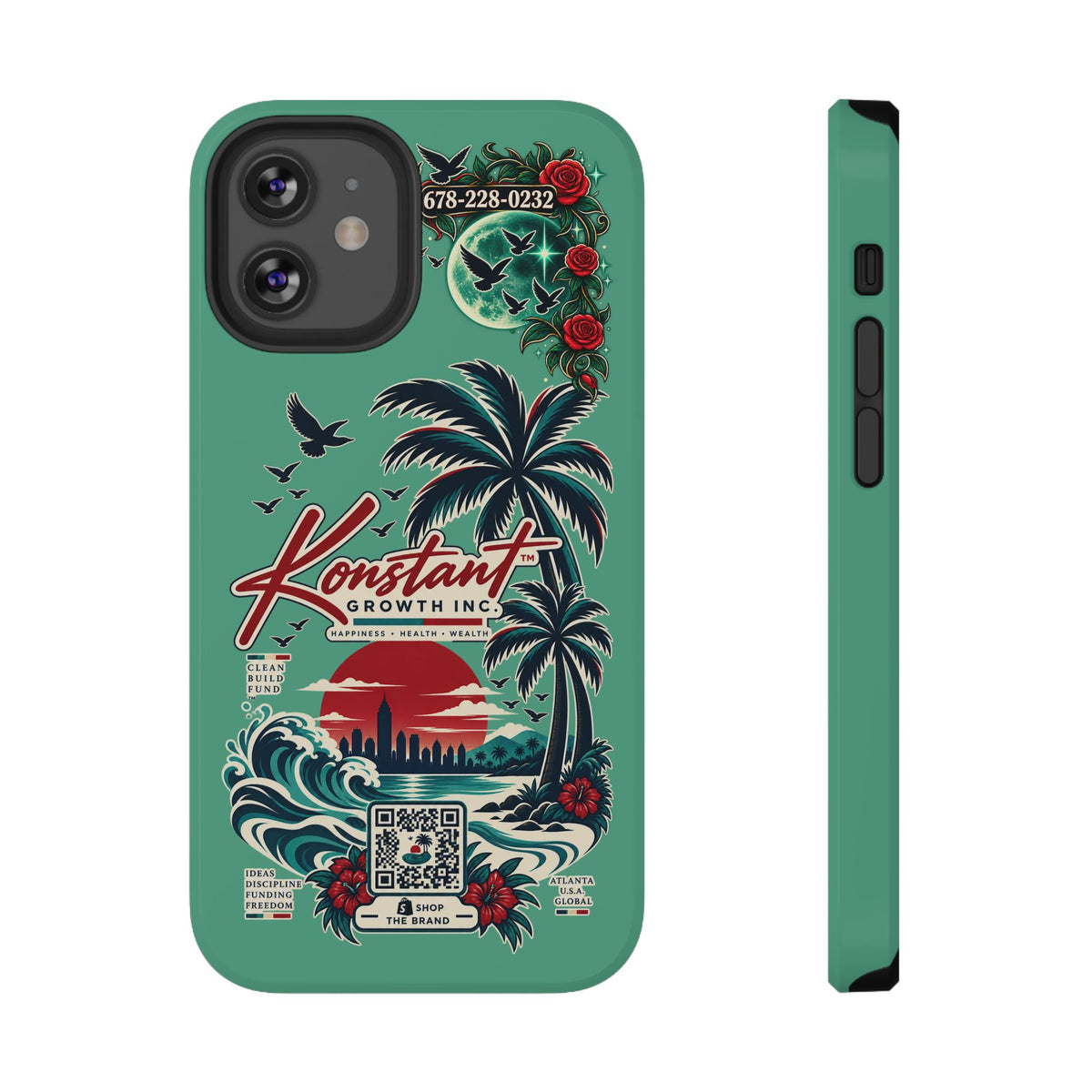Tropical Palm Impact Phone Case — "Konstant Growth Inc." Retro Sunset Floral Design Printify