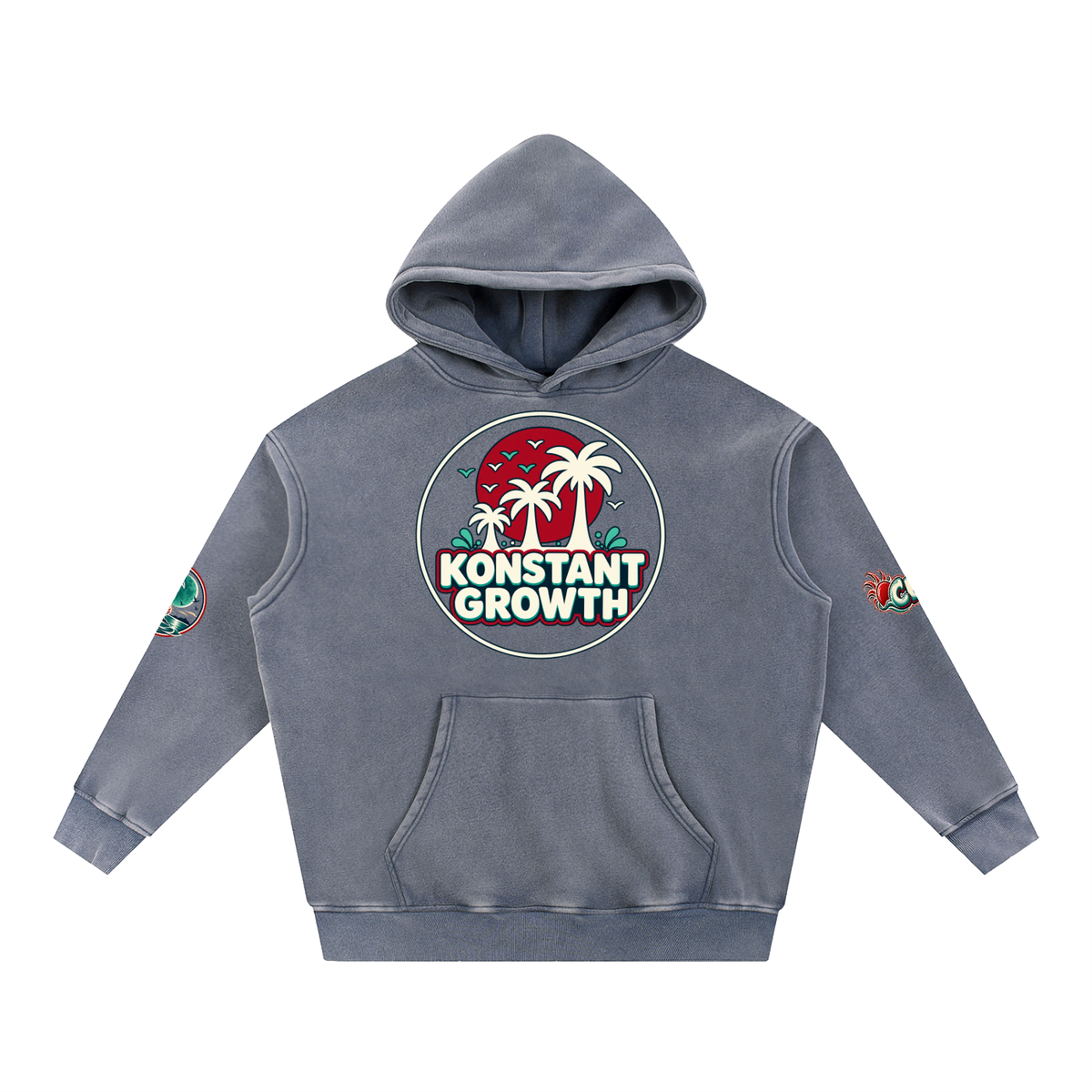 Konstant Growth Vintage — Classic Palm Emblem Snow-Wash Hoodie ODMPOD