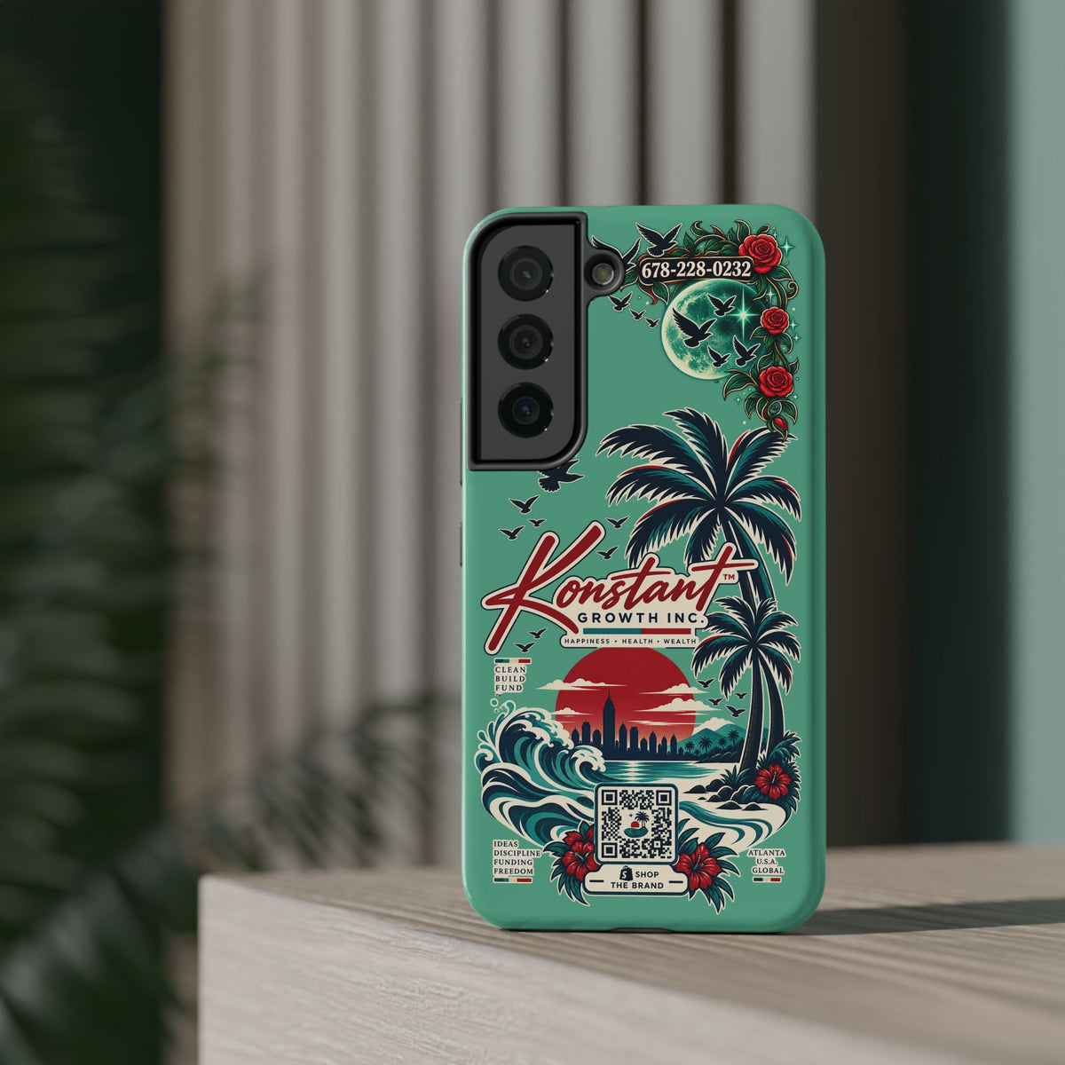 Tropical Palm Impact Phone Case — "Konstant Growth Inc." Retro Sunset Floral Design