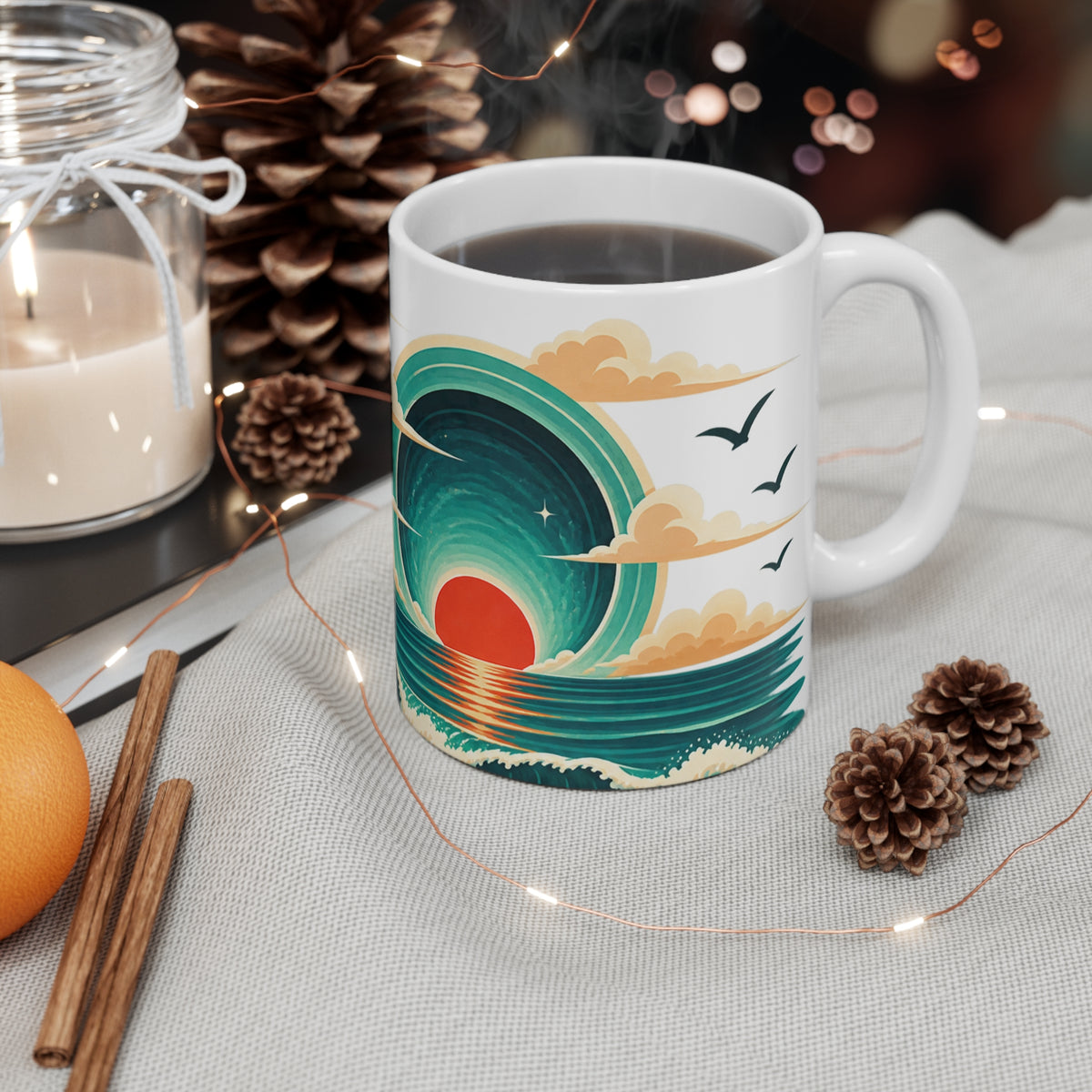 Tropical Sunset Beach Mug | CEO Morning Routine Coffee Cup, Palm Tree Ocean Wave Gift
