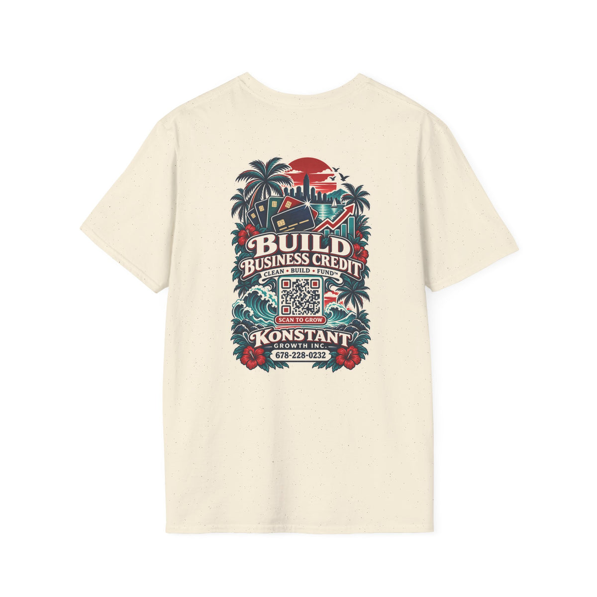 Konstant Growth T-Shirt — "Build Business Credit" Tropical Logo Tee Printify