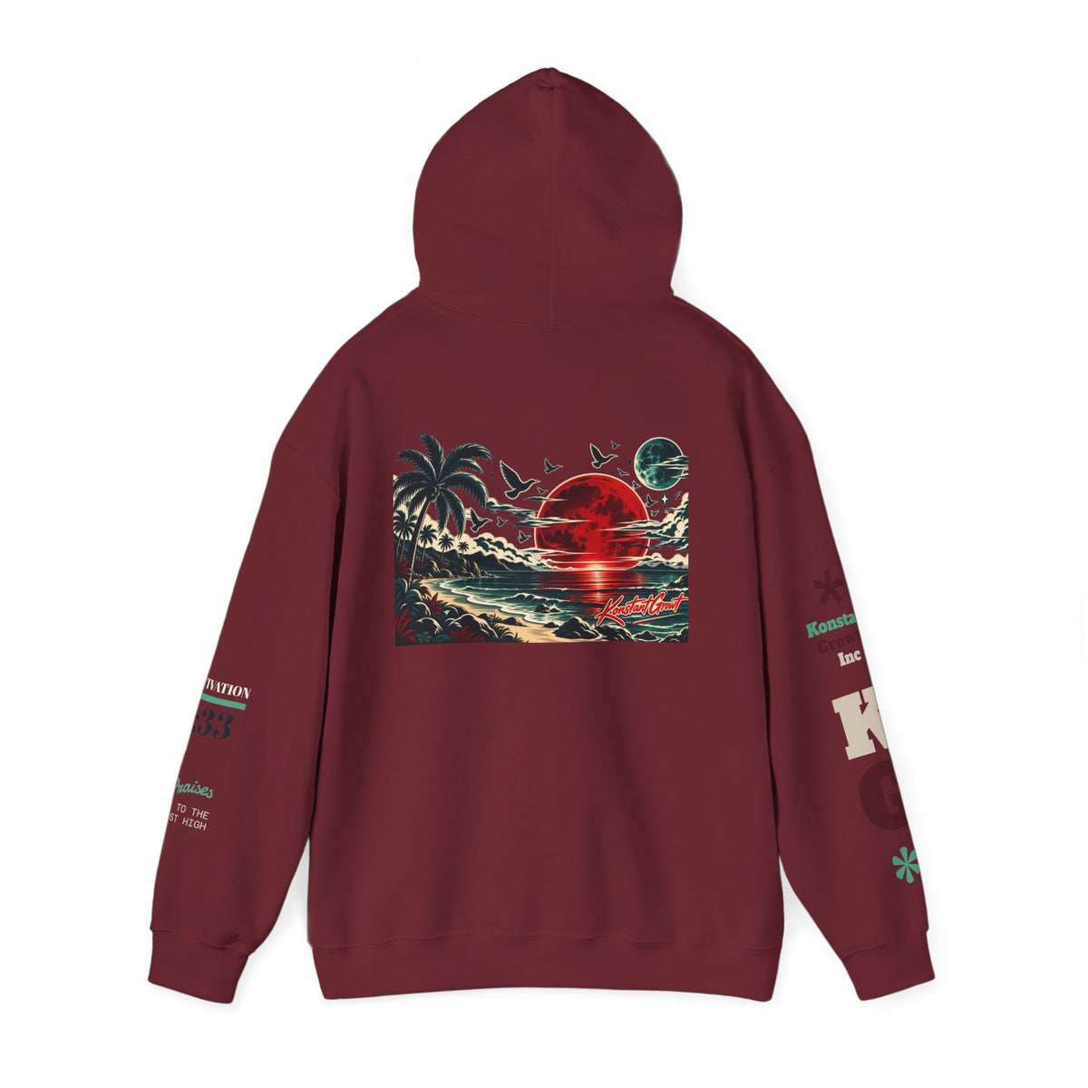 Focused Hoodie — Retro Sunset Palm Beach Graphic Hooded Sweatshirt