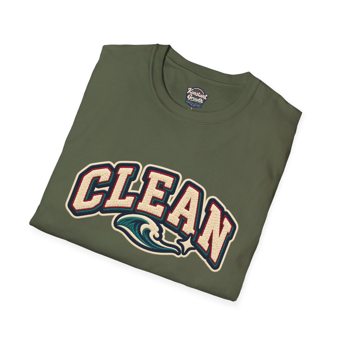 Clean Wave T-Shirt — Vintage Surf Logo Tee (beach palms, "CLEAN")