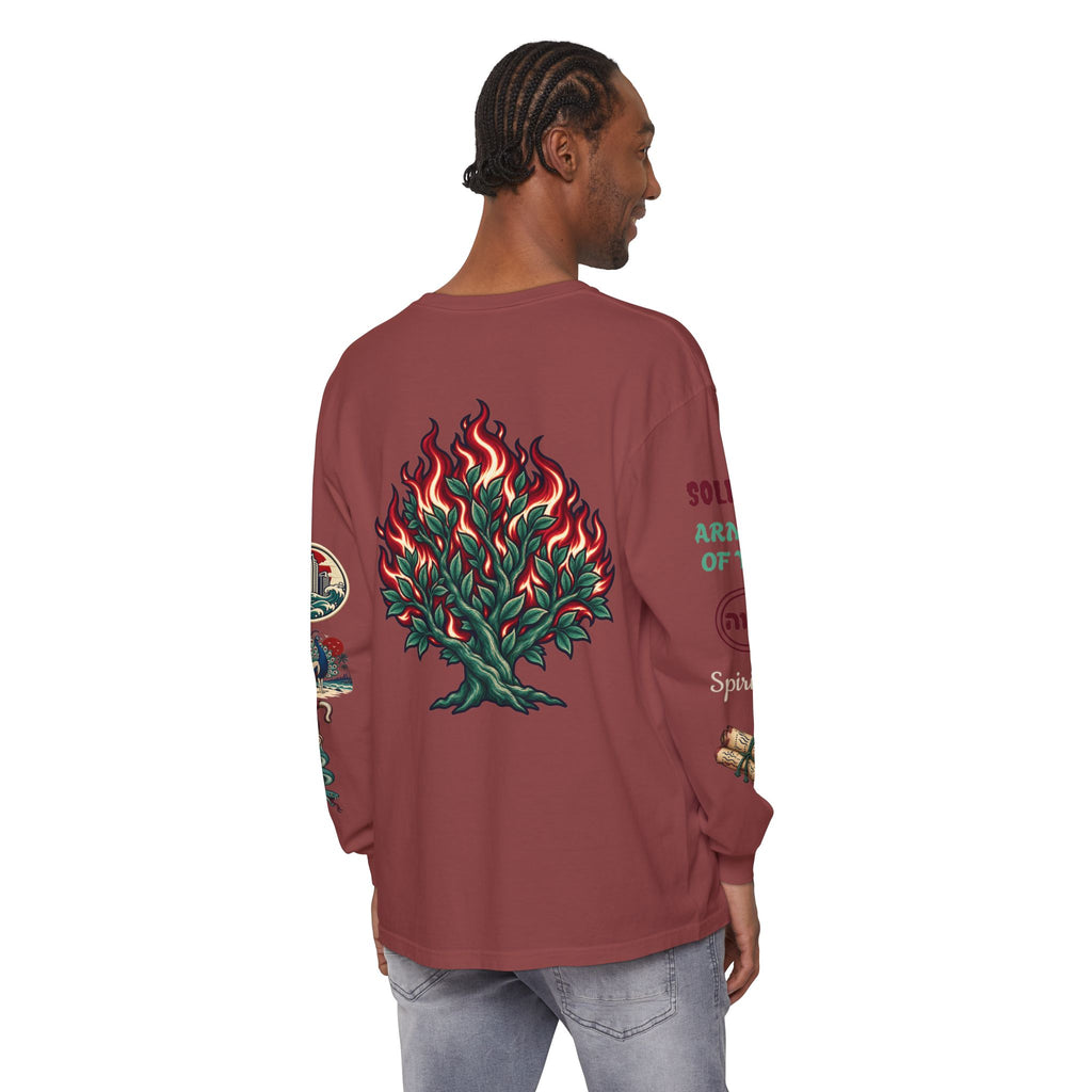 Long Sleeve Tee — "Konstant Growth" Spiritual Palm & Burning Bush Graphic