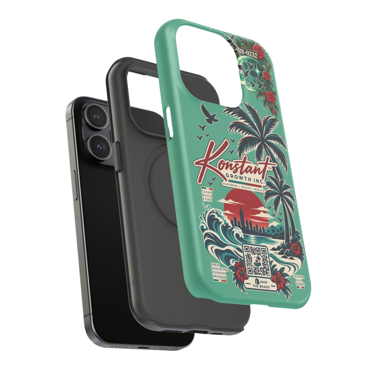 Tropical Palm Impact Phone Case — "Konstant Growth Inc." Retro Sunset Floral Design