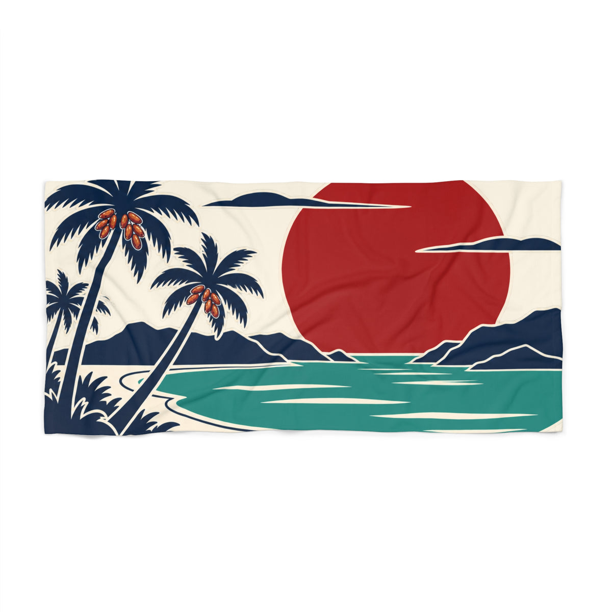 Tropical Sunset Beach Towel – Retro Palm Tree Ocean Design
