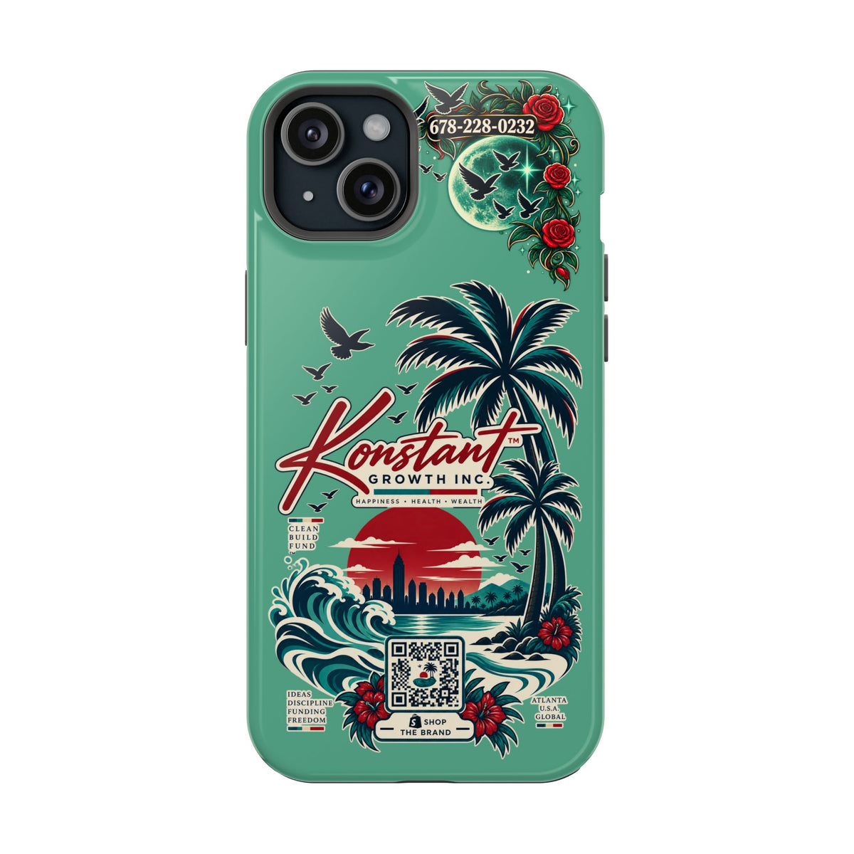 Tropical Palm Impact Phone Case — "Konstant Growth Inc." Retro Sunset Floral Design Printify