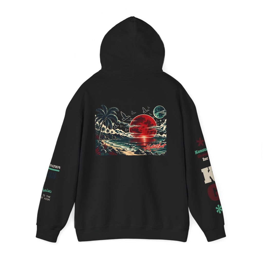 Focused Hoodie — Retro Sunset Palm Beach Graphic Hooded Sweatshirt