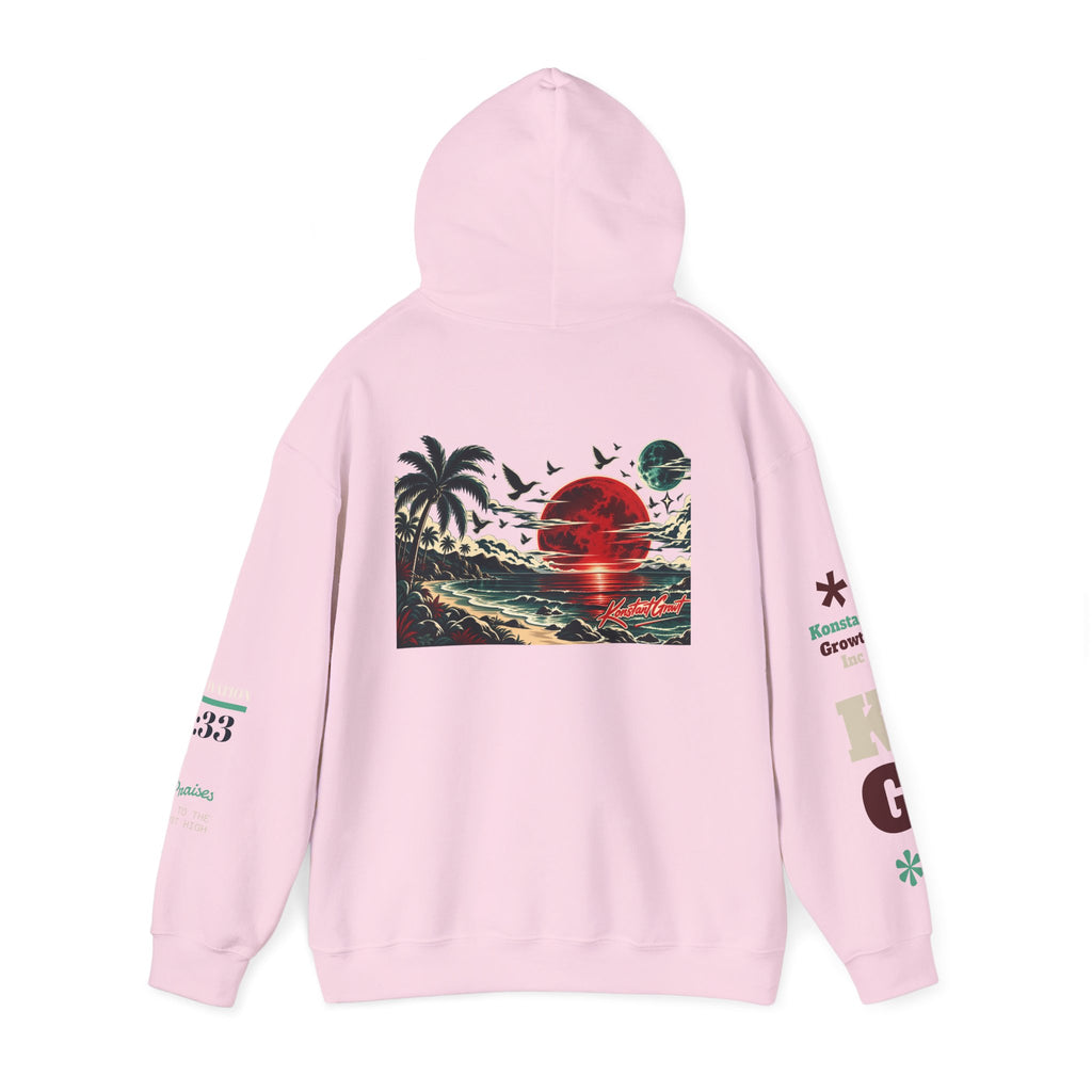 Tropical Graphic Hoodie — "Konstant Growth" Sunset Beach Pullover