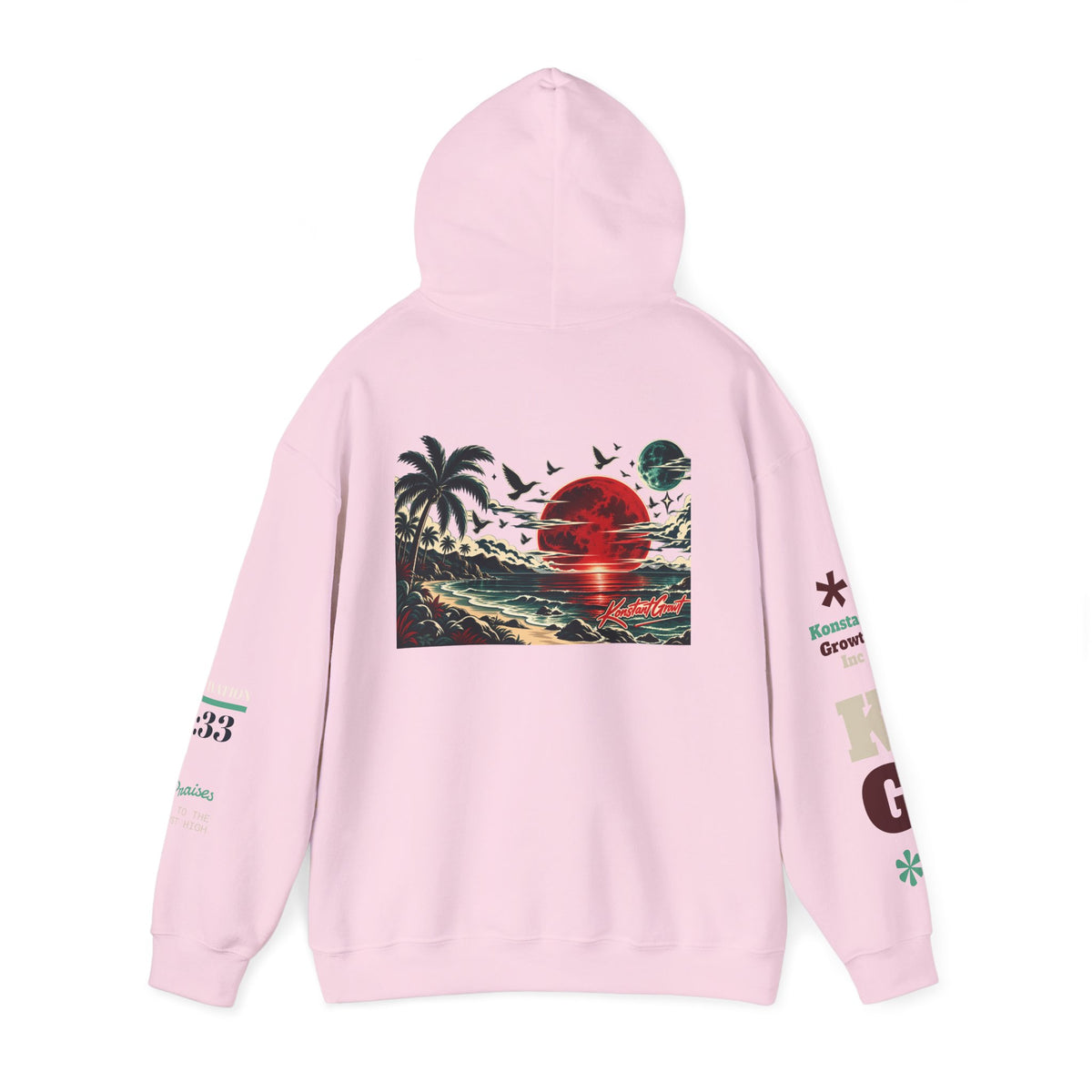 Tropical Graphic Hoodie — "Konstant Growth" Sunset Beach Pullover