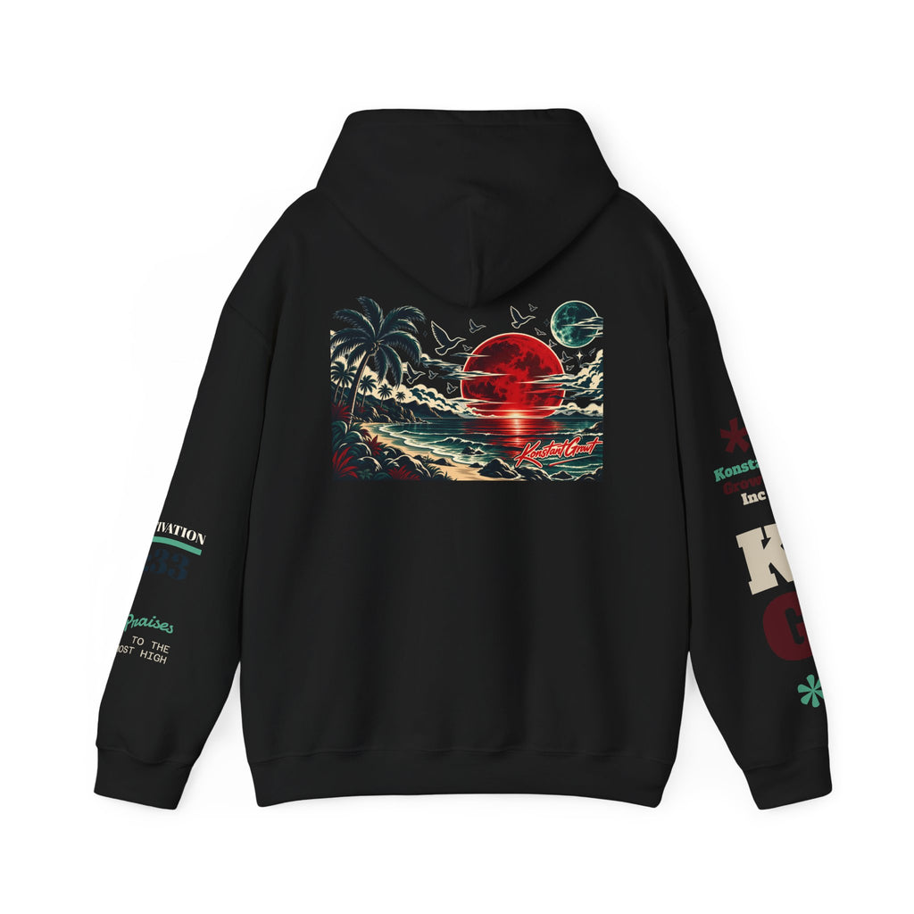 Focused Hoodie — Retro Sunset Palm Beach Graphic Hooded Sweatshirt