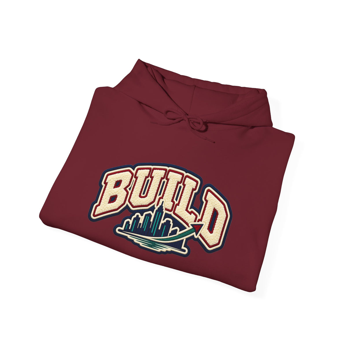 Build Cityscape Hoodie — Vintage Surf-Inspired 'BUILD' Graphic Pullover