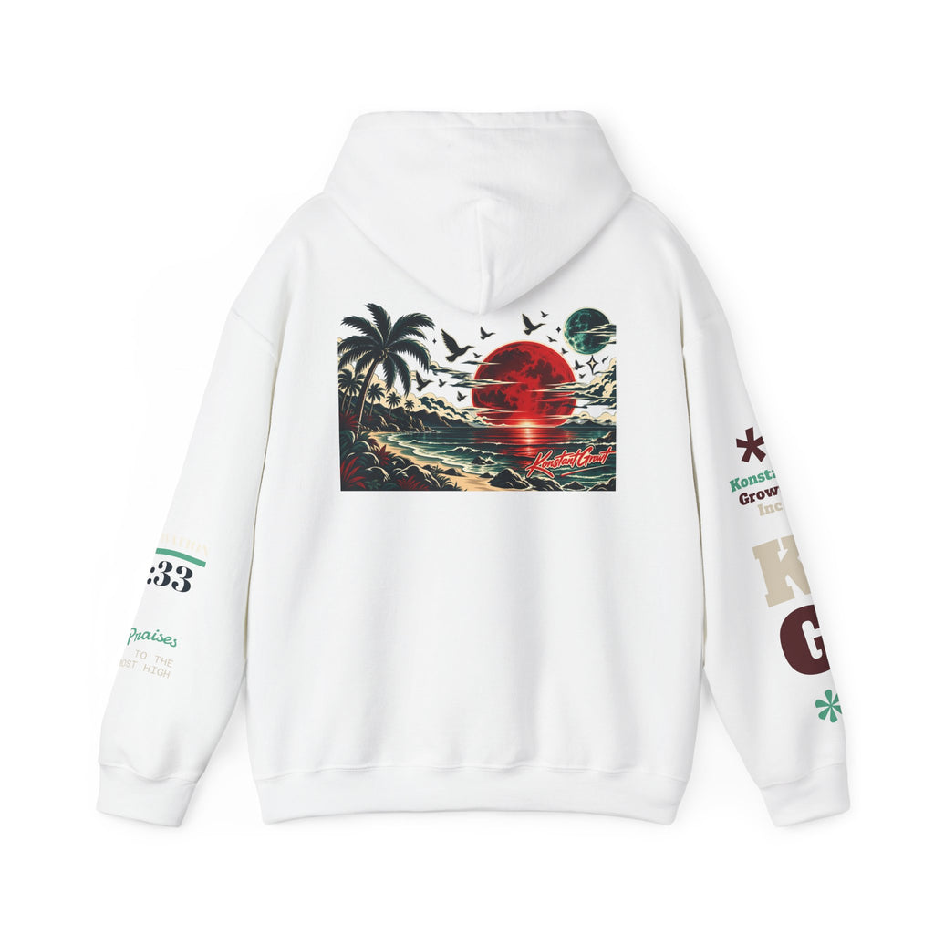 Tropical Graphic Hoodie — "Konstant Growth" Sunset Beach Pullover