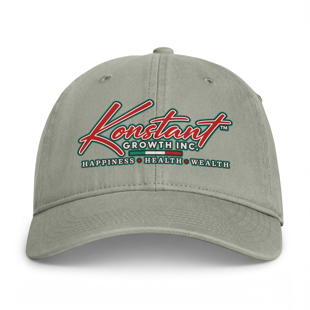Konstant Growth Inc. Embroidered Baseball Cap — "Happiness • Health • Wealth" Printify