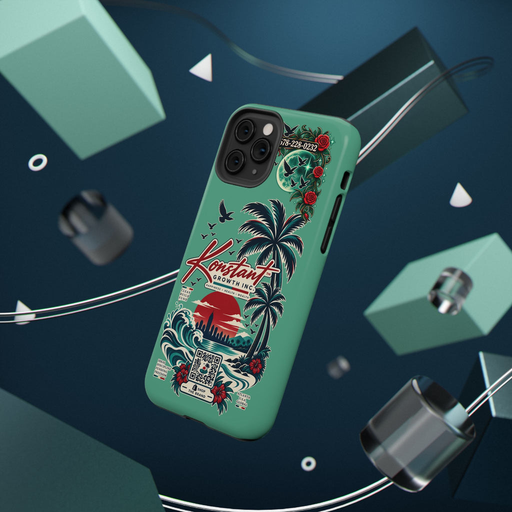 Tropical Palm Impact Phone Case — "Konstant Growth Inc." Retro Sunset Floral Design