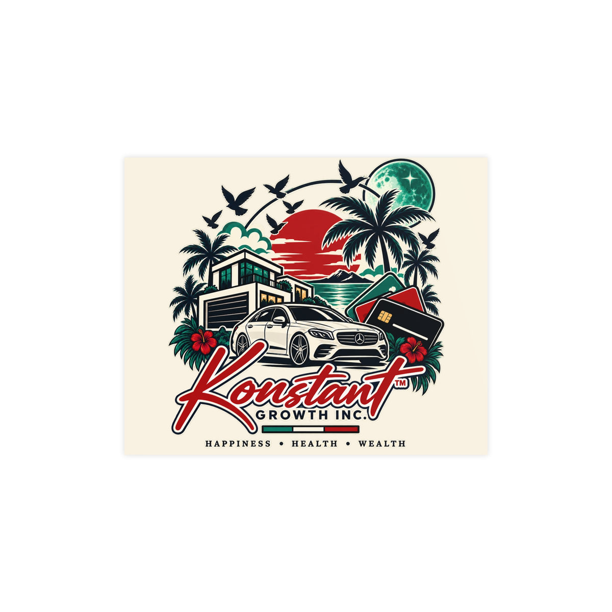 Konstant Growth Vintage Car & Palm Poster — Matte Wall Art (Happiness • Health • Wealth)
