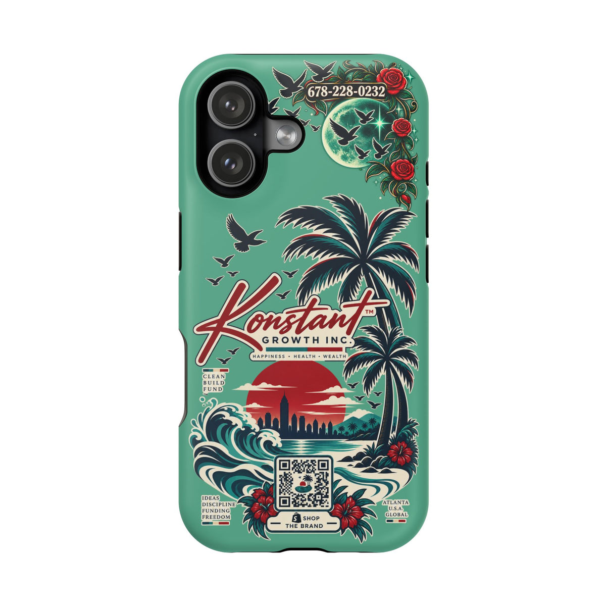 Tropical Palm Impact Phone Case — "Konstant Growth Inc." Retro Sunset Floral Design Printify
