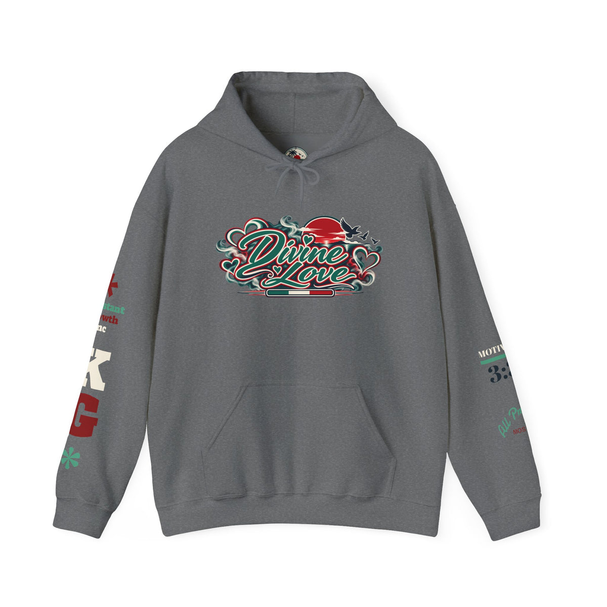 Divine Love Graphic Hoodie — Vintage Bird & Floral Artwork Printify