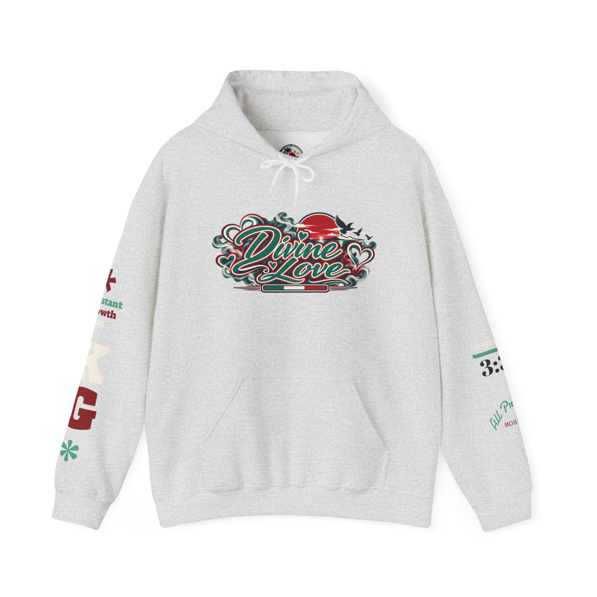 Hoodie - 'Divine Love' Graphic Hoodie with Vintage Bird & Floral Back Artwork