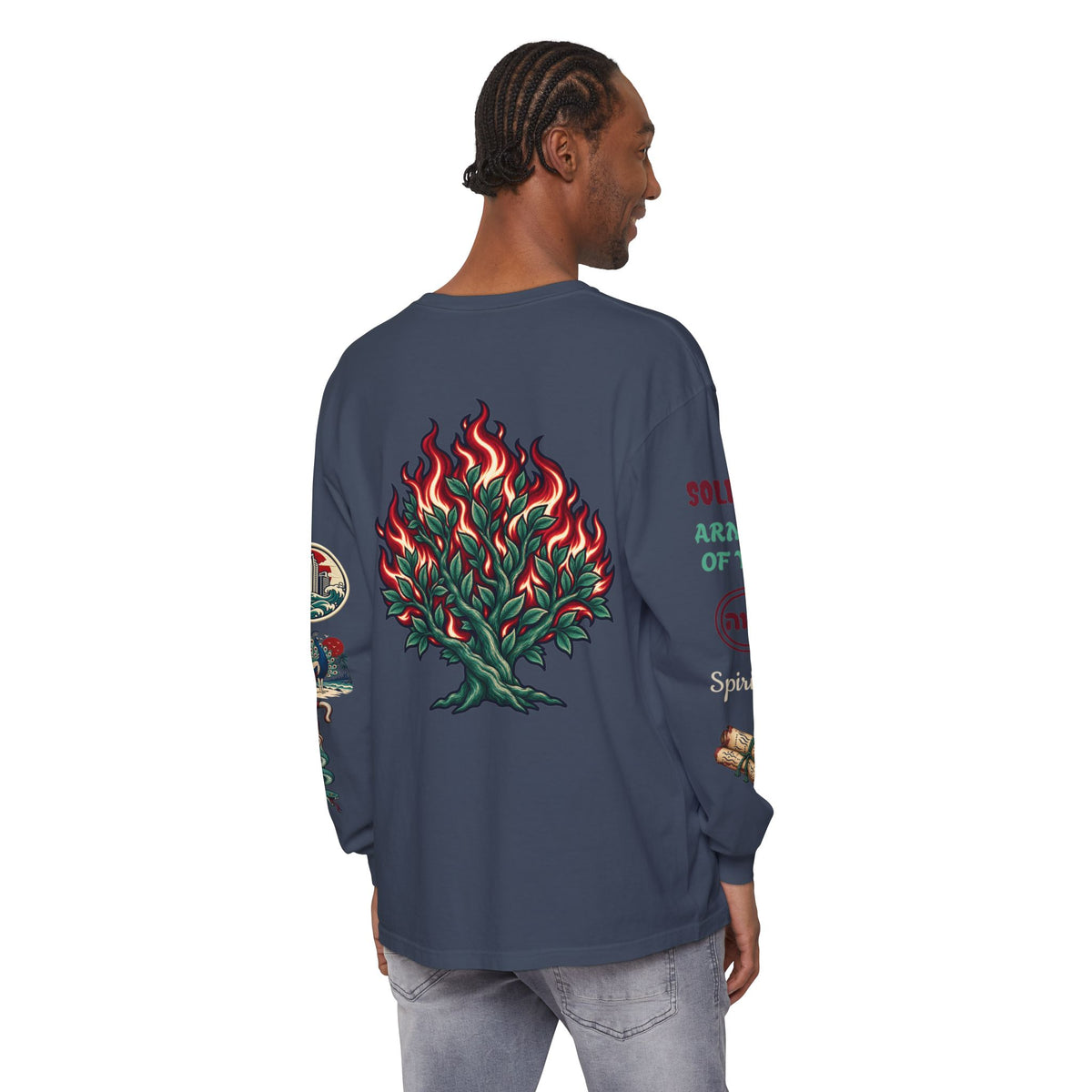 Long Sleeve Tee — "Konstant Growth" Spiritual Palm & Burning Bush Graphic