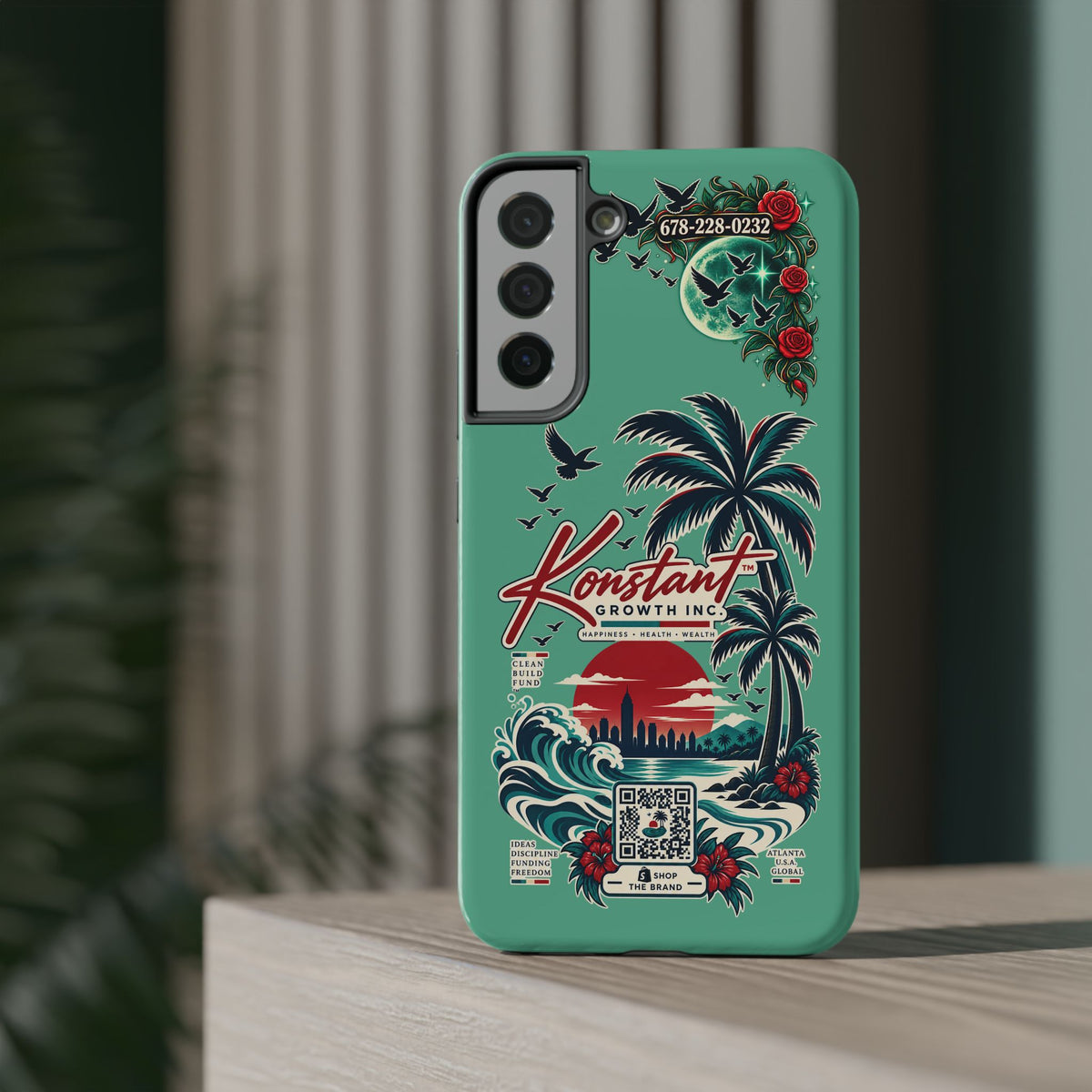 Tropical Palm Impact Phone Case — "Konstant Growth Inc." Retro Sunset Floral Design