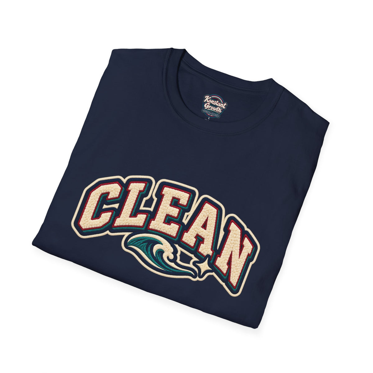 Clean Wave T-Shirt — Vintage Surf Logo Tee (beach palms, "CLEAN")