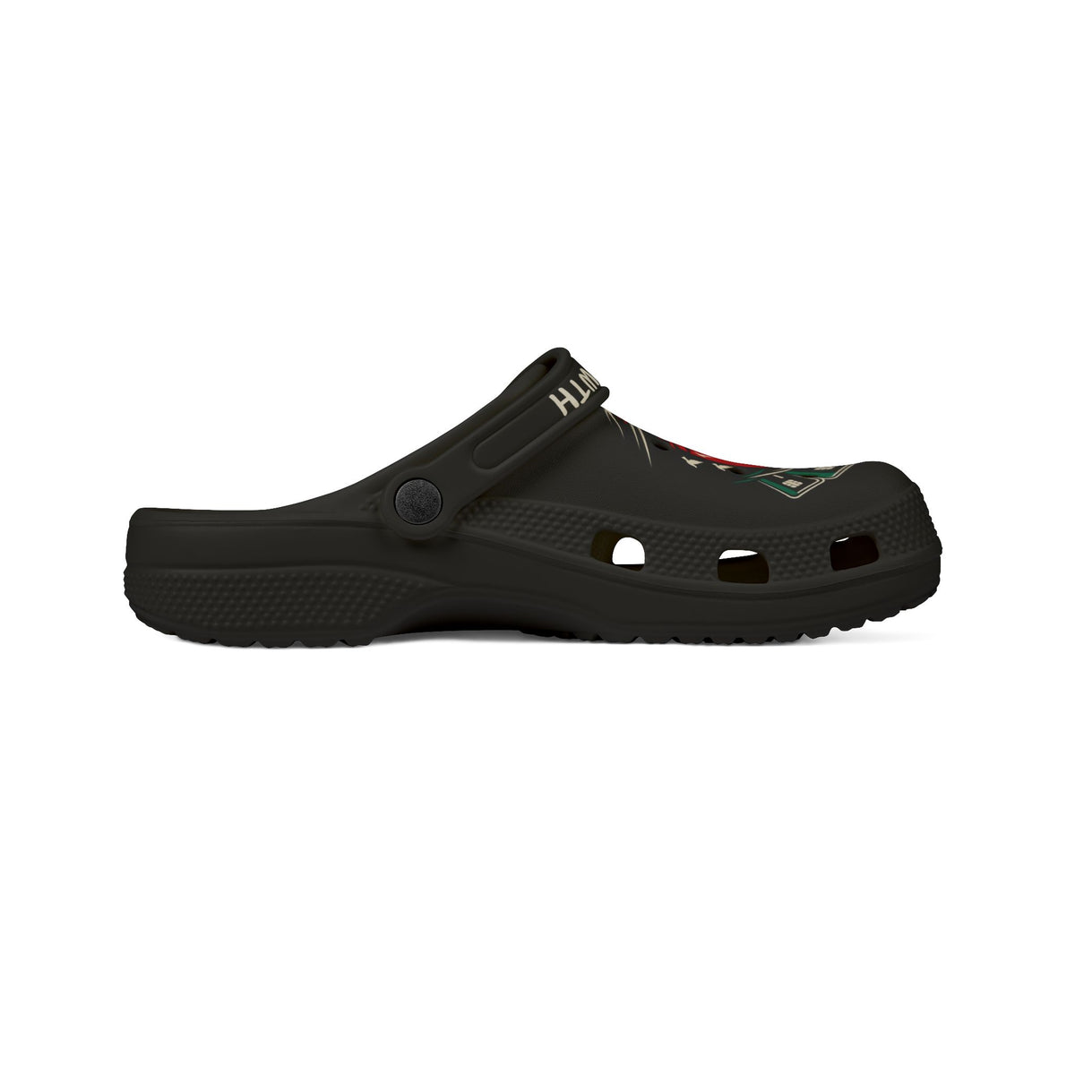 Black Graphic Foam Clogs — ‘Konstant Growth’ Retro Sunset Design