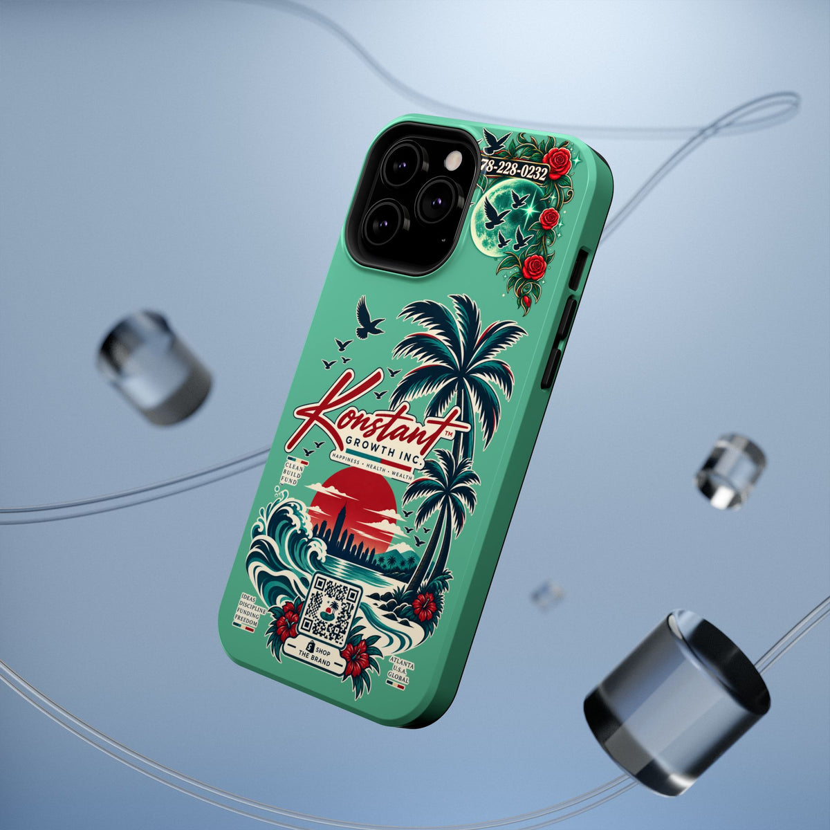 Tropical Palm Impact Phone Case — "Konstant Growth Inc." Retro Sunset Floral Design