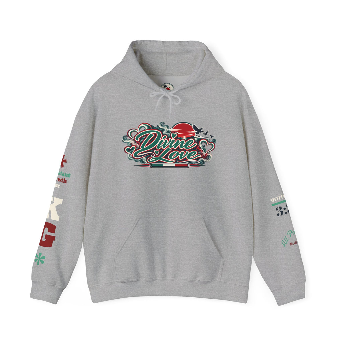 Divine Love Graphic Hoodie — Vintage Bird & Floral Artwork Printify