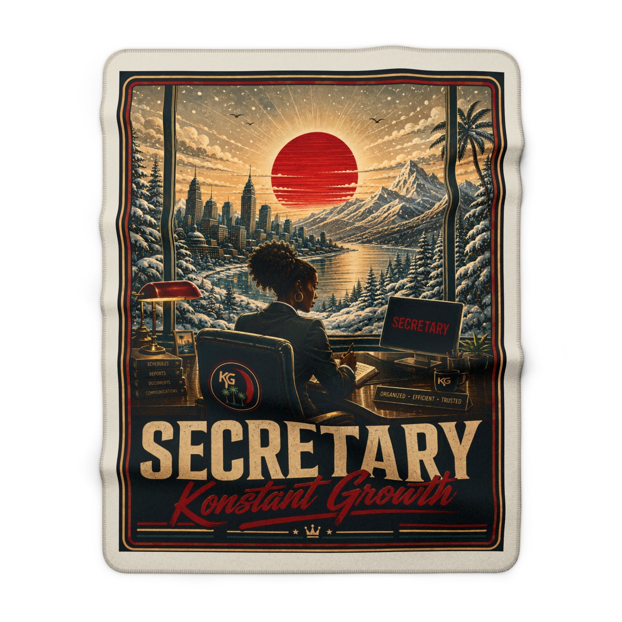 Konstant Growth Secretary Sherpa Blanket | Retro Office Sunset Gift for Executive Assistants