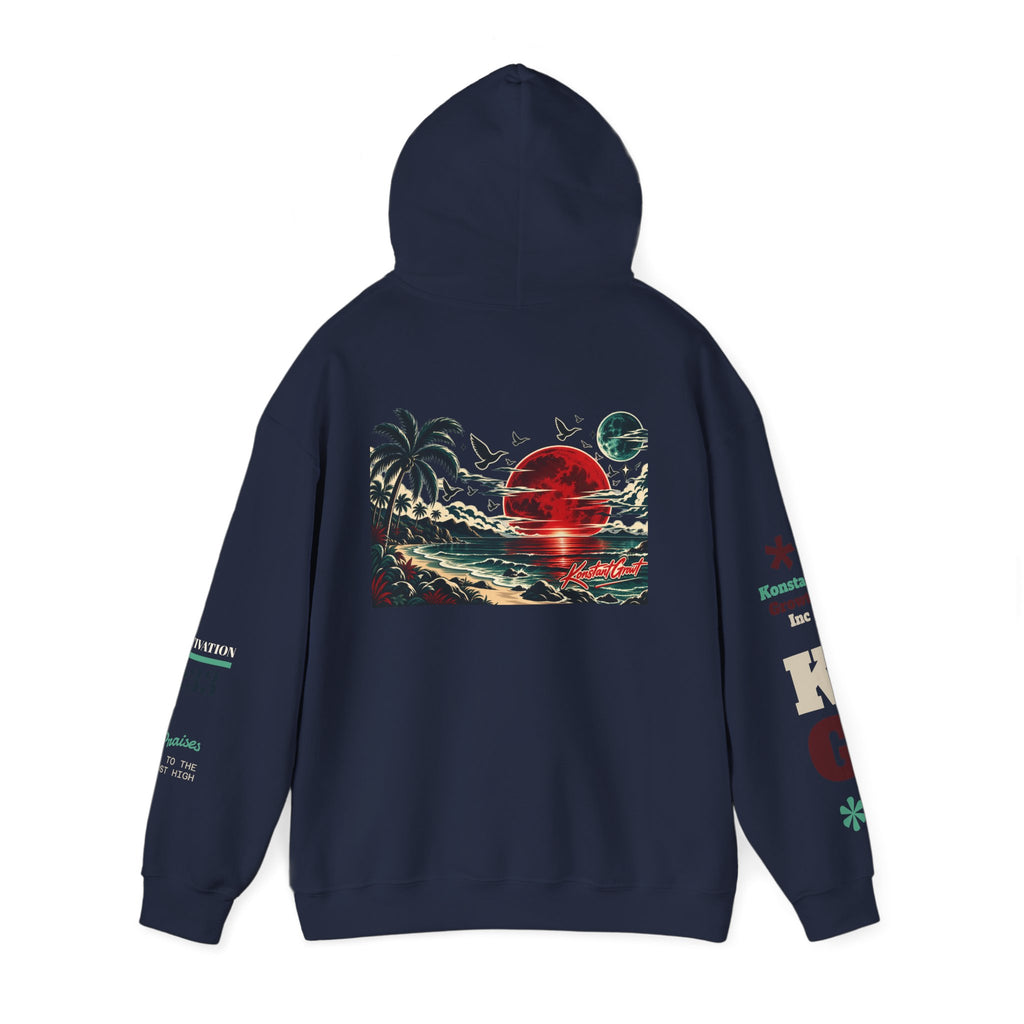 Focused Hoodie — Retro Sunset Palm Beach Graphic Hooded Sweatshirt
