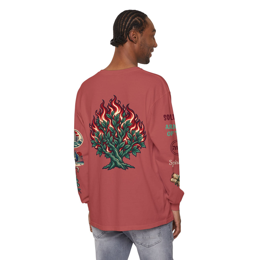 Long Sleeve Tee — "Konstant Growth" Spiritual Palm & Burning Bush Graphic