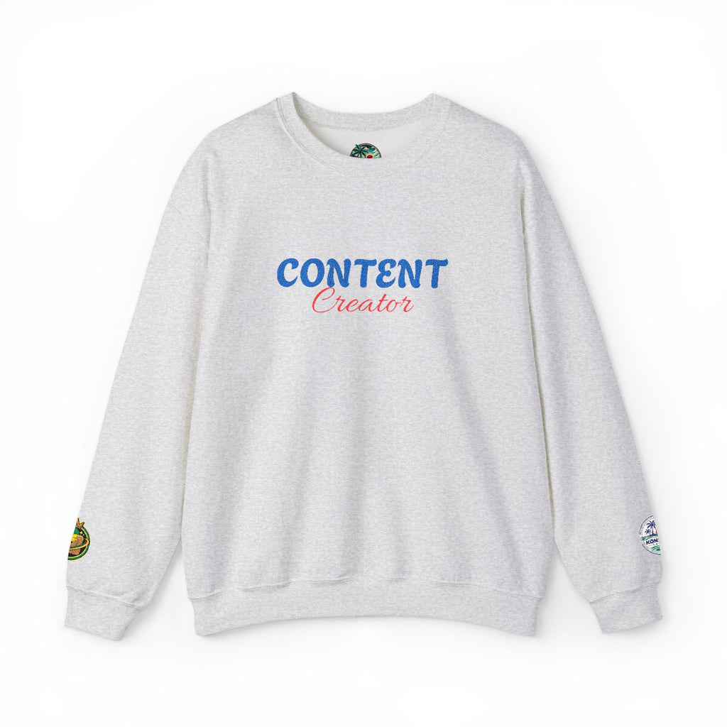 Content Creator Sweatshirt | Embroidered Script Logo, White Crewneck