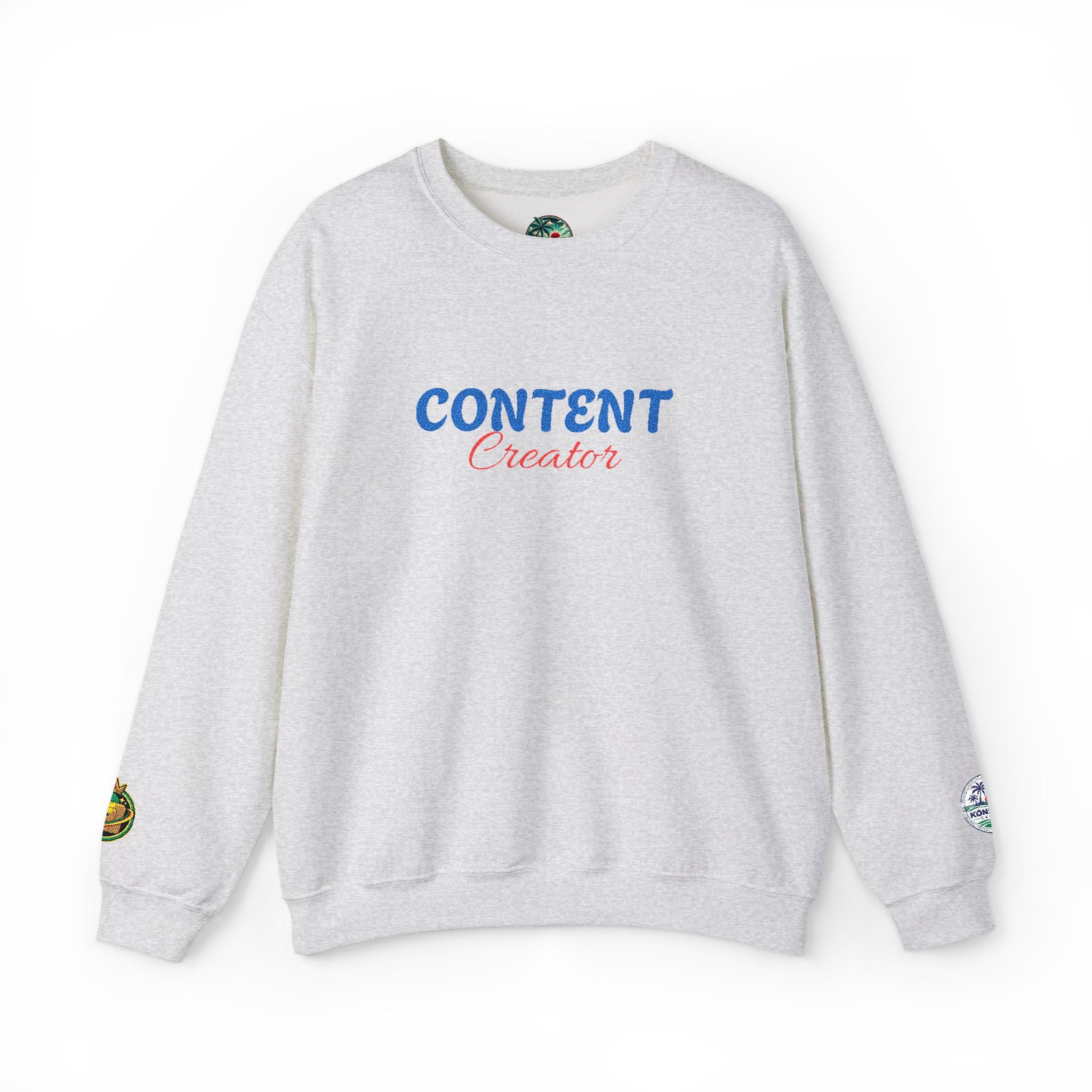 Content Creator Sweatshirt | Embroidered Script Logo, White Crewneck