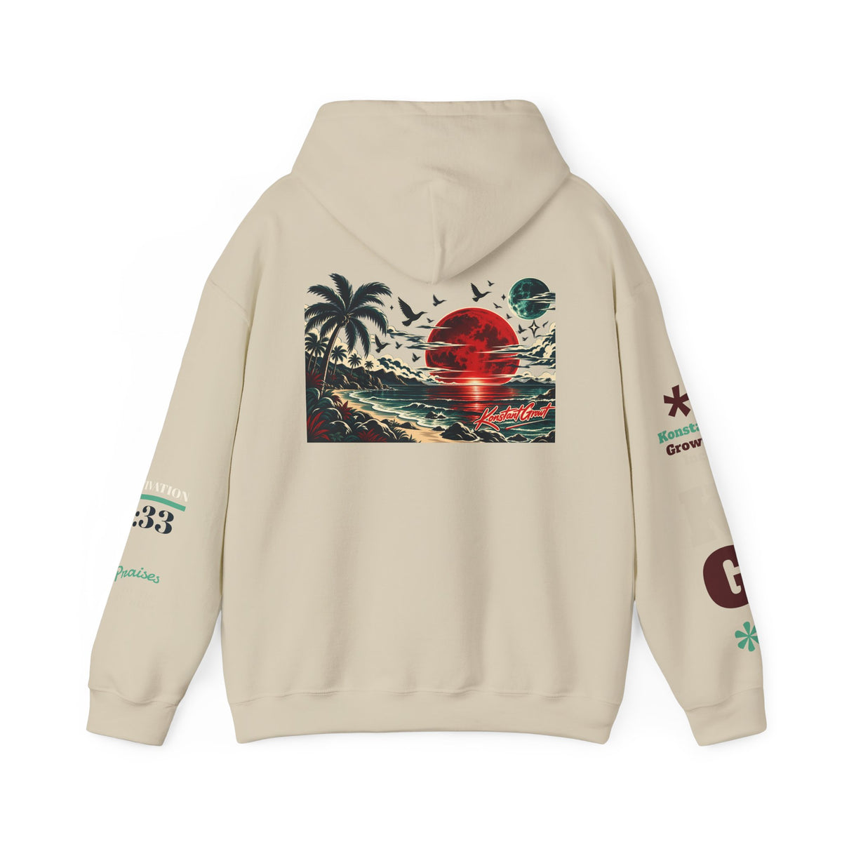 Focused Hoodie — Retro Sunset Palm Beach Graphic Hooded Sweatshirt
