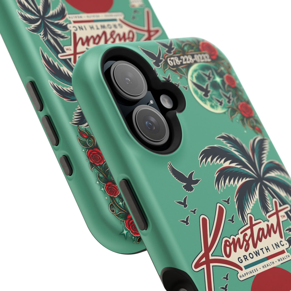 Tropical Palm Impact Phone Case — "Konstant Growth Inc." Retro Sunset Floral Design