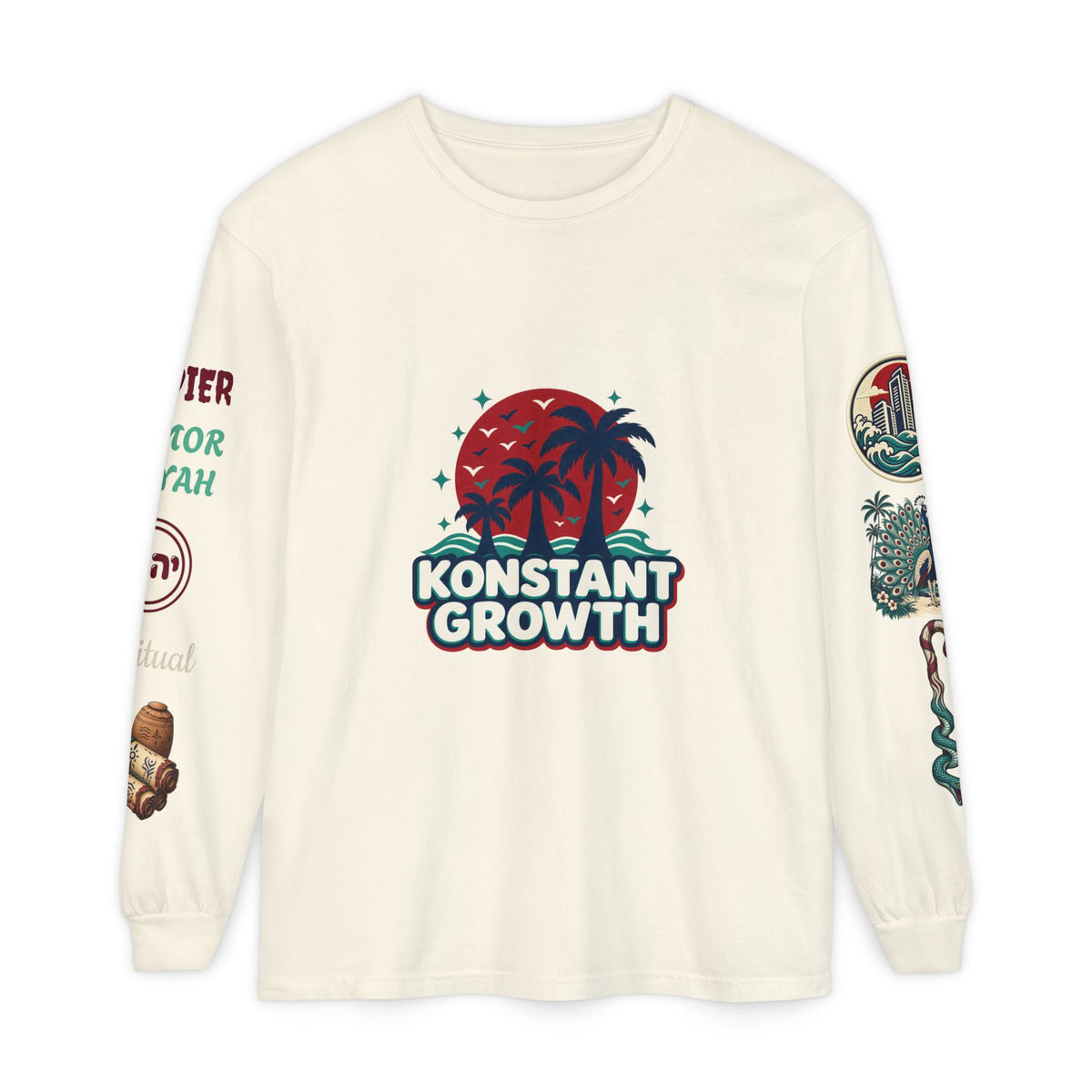 Long Sleeve Tee — "Konstant Growth" Spiritual Palm & Burning Bush Graphic