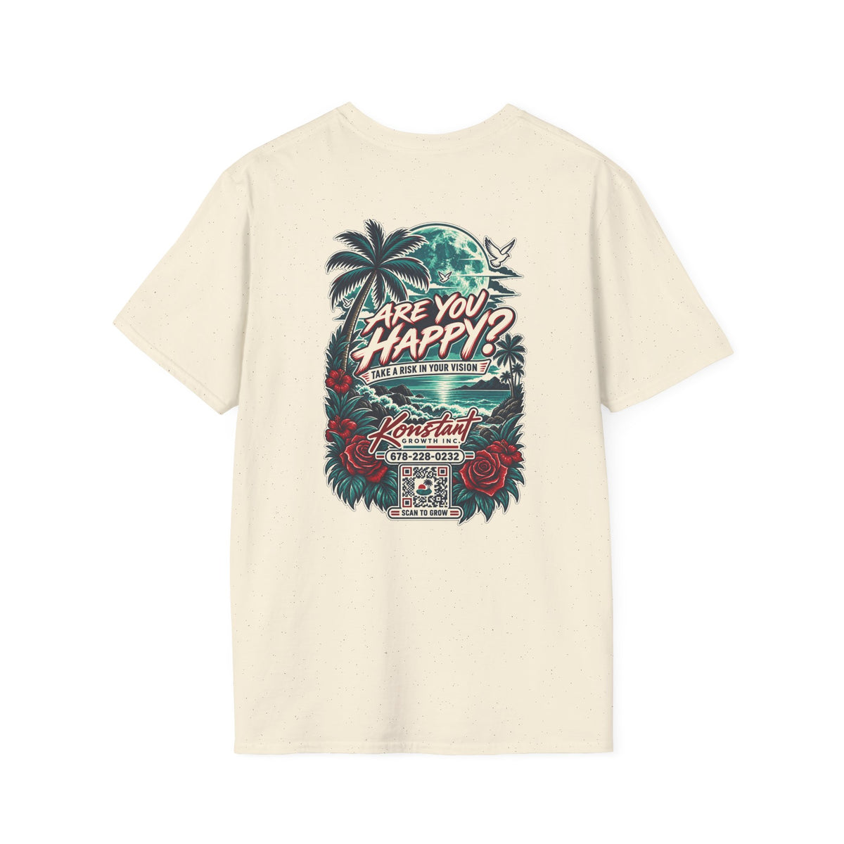 Are You Happy? Graphic T-Shirt — Konstant Growth Retro Tropical Design Printify