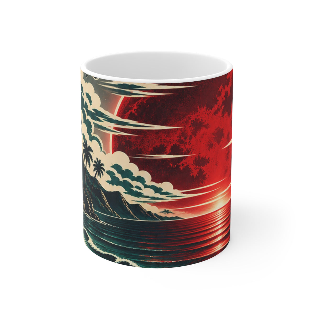 Tropical Sunset Beach Mug — Vintage Palm Tree Ocean 11oz
