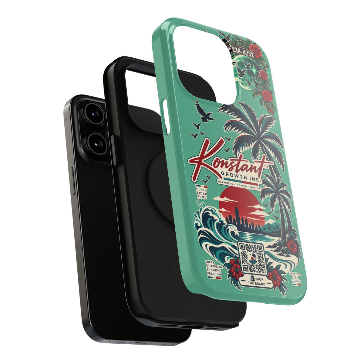 Tropical Palm Impact Phone Case — "Konstant Growth Inc." Retro Sunset Floral Design