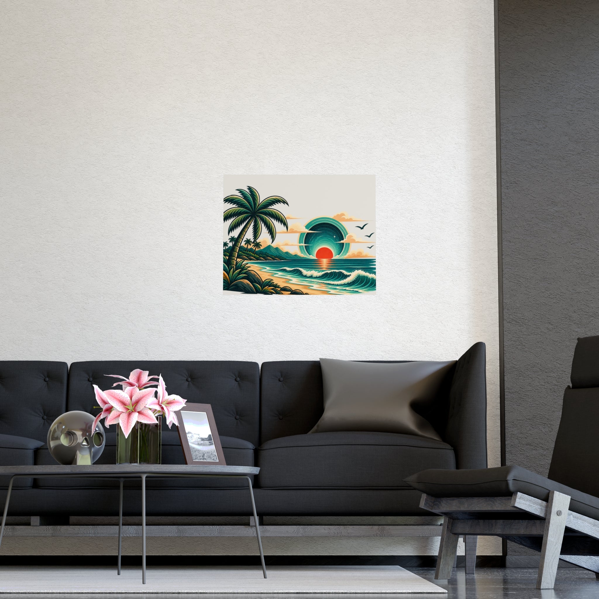 Retro Tropical Sunset Poster | Matte Wall Art, Coastal Palm Beach Print