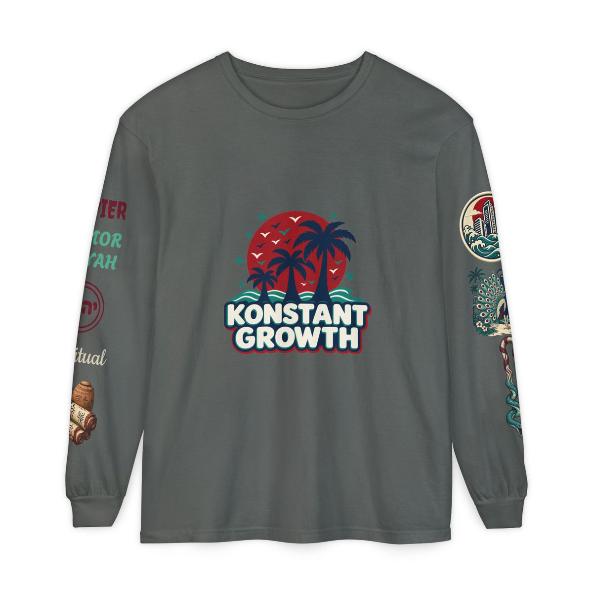 Long Sleeve Tee — "Konstant Growth" Spiritual Palm & Burning Bush Graphic