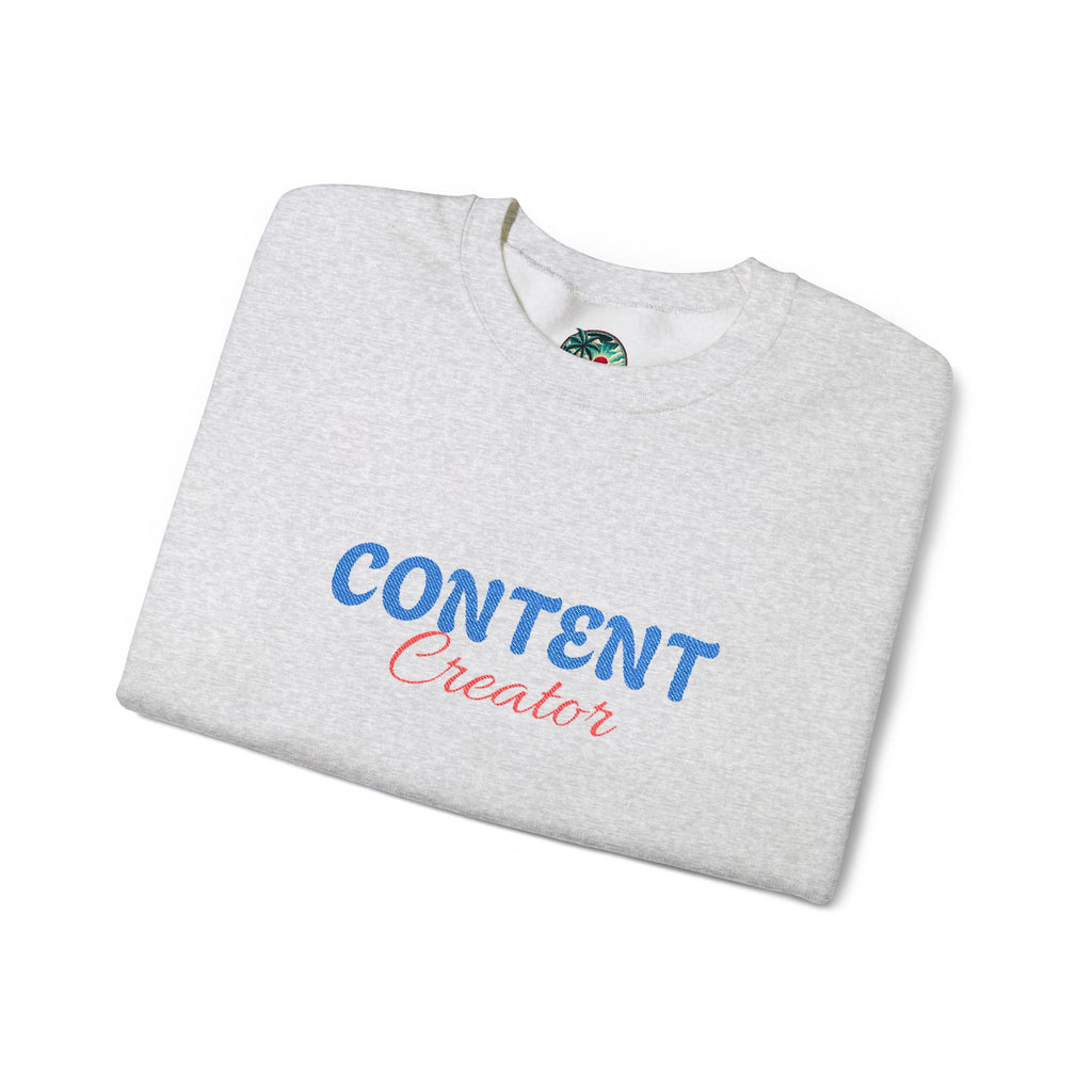 Content Creator Sweatshirt | Embroidered Script Logo, White Crewneck