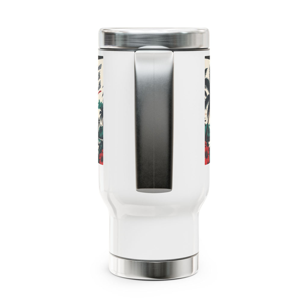 Constant Growth 14oz Stainless Steel Travel Mug with Handle — Tropical Sunset Design