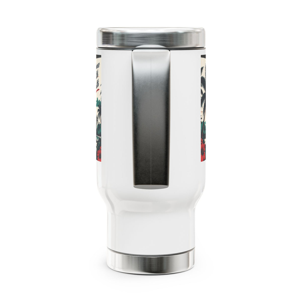 Constant Growth 14oz Stainless Steel Travel Mug with Handle — Tropical Sunset Design