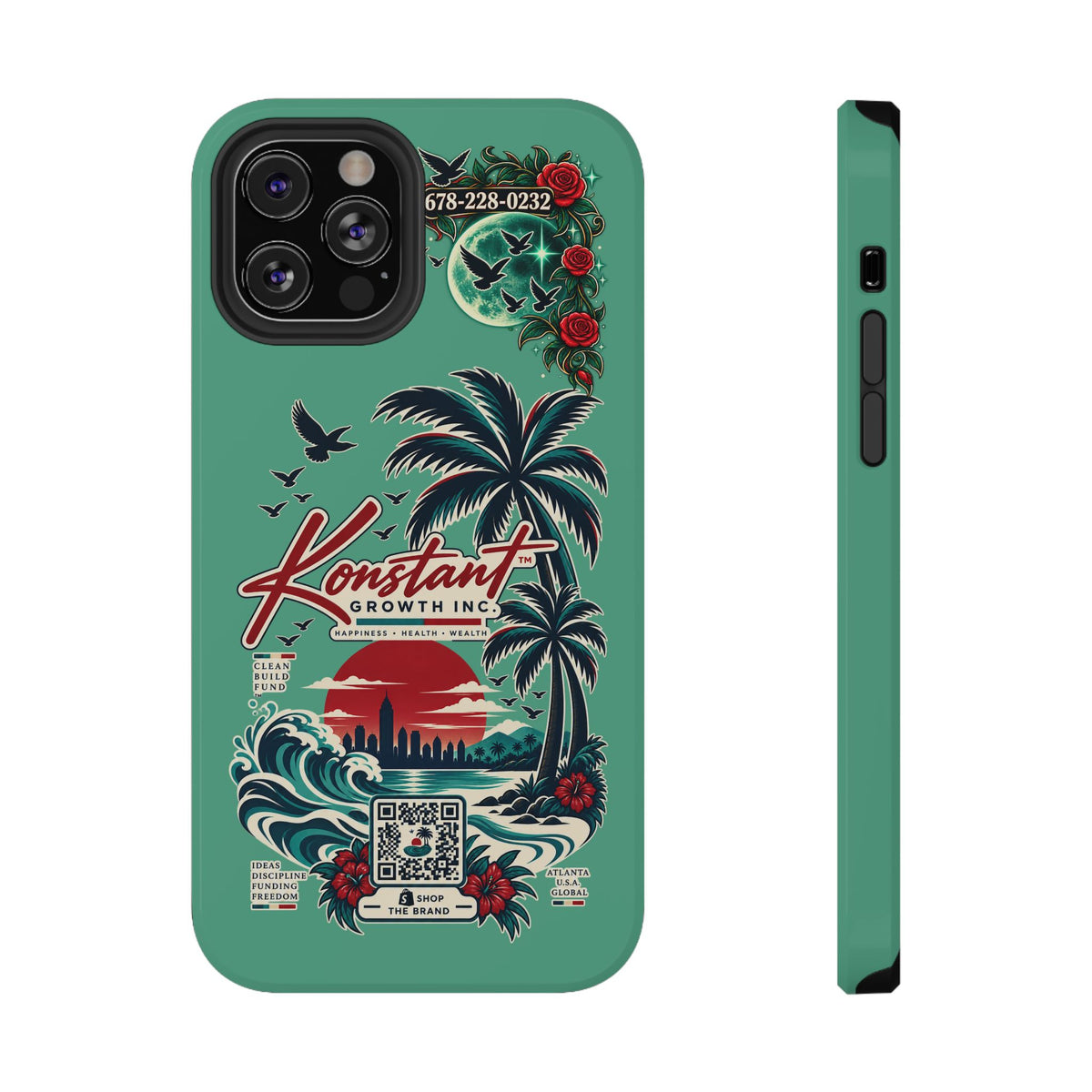 Tropical Palm Impact Phone Case — "Konstant Growth Inc." Retro Sunset Floral Design Printify