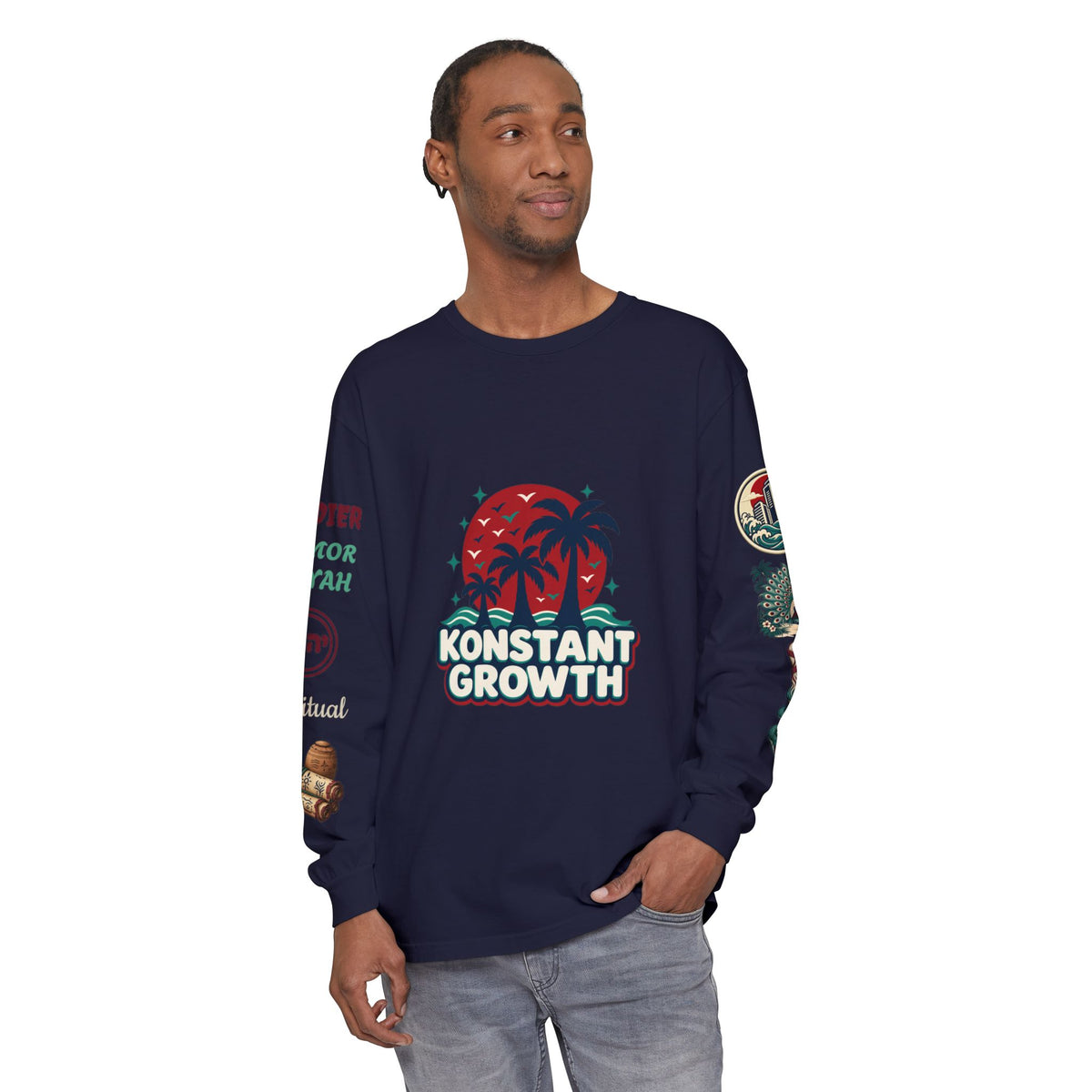 Long Sleeve Tee — "Konstant Growth" Spiritual Palm & Burning Bush Graphic