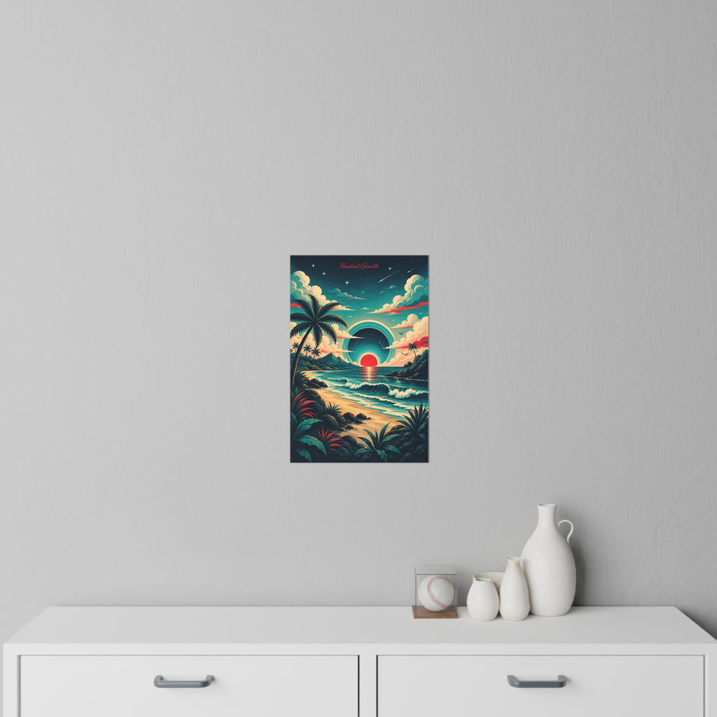 Retro Tropical Sunset Wall Decal | Beach Palm Ocean Sunset
