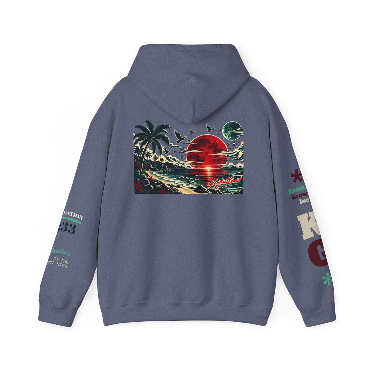 Focused Hoodie — Retro Sunset Palm Beach Graphic Hooded Sweatshirt