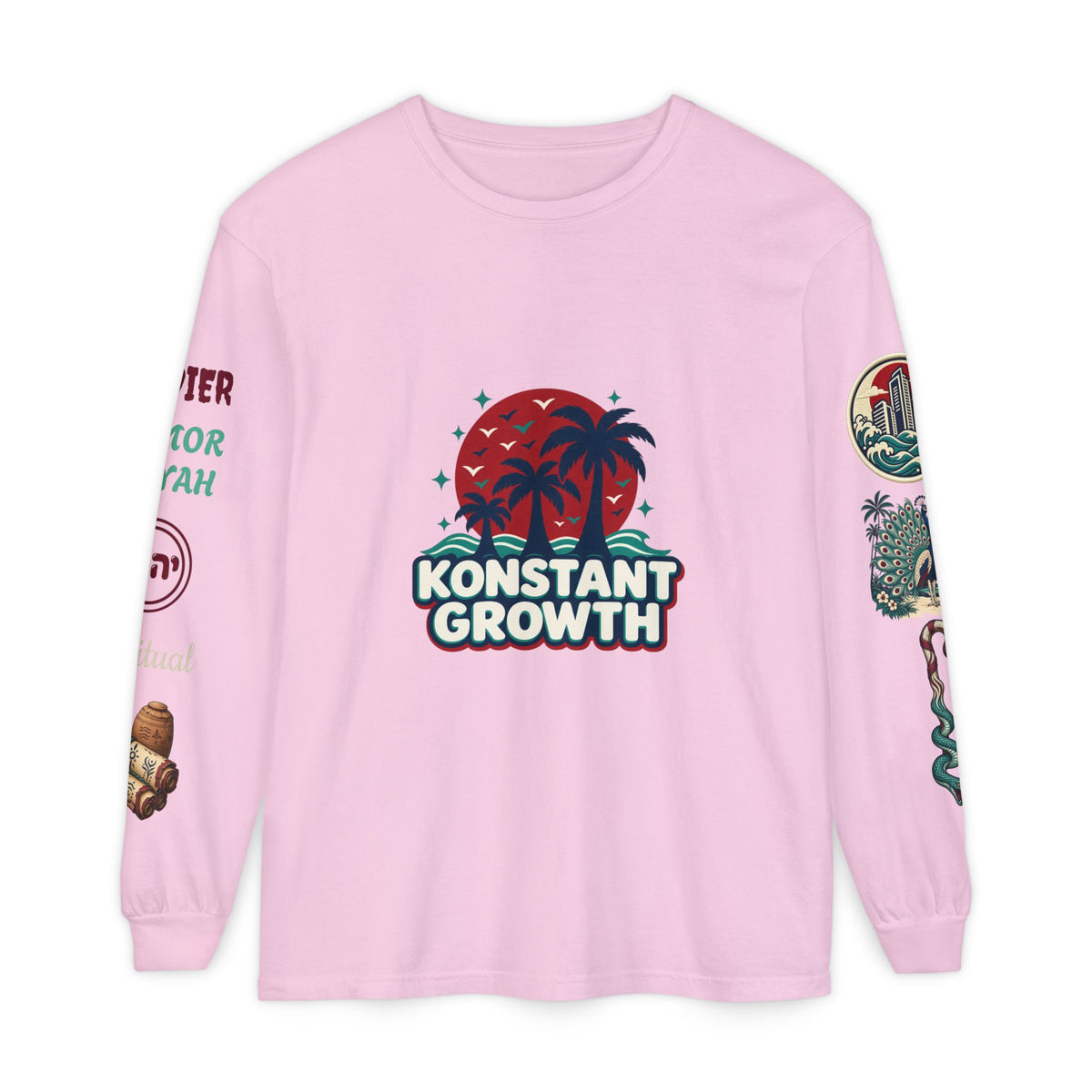 Long Sleeve Tee — "Konstant Growth" Spiritual Palm & Burning Bush Graphic
